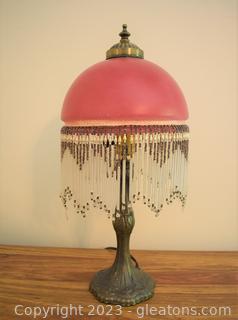Victorian Frosted Rose Glass - Beaded Fringe Lamps [Upstairs] 